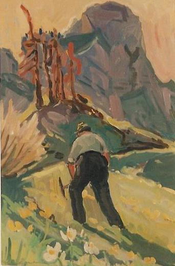 Alpengarten Schynige Platte Ölbild von Richard Wannenmacher 1980 24x37cm Nr.597