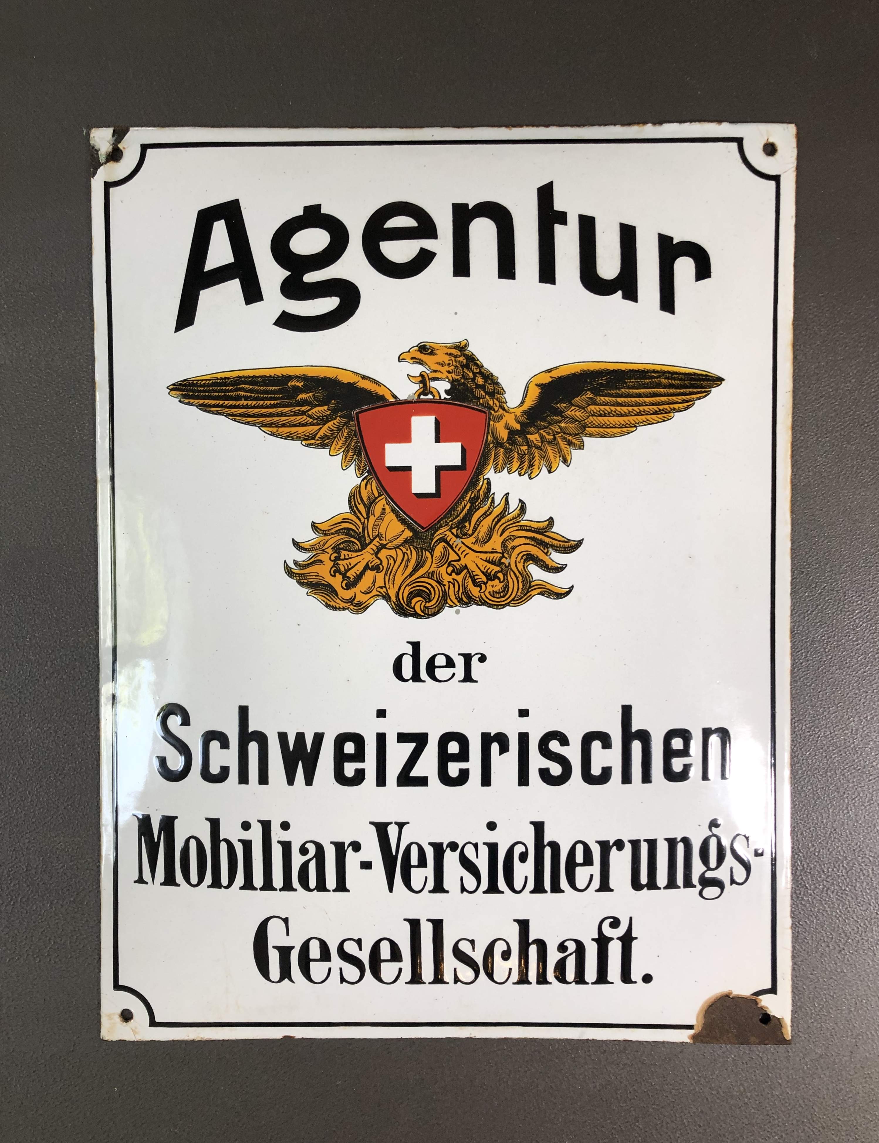 Emailschild Mobiliar Versicherung Schweiz um 1930