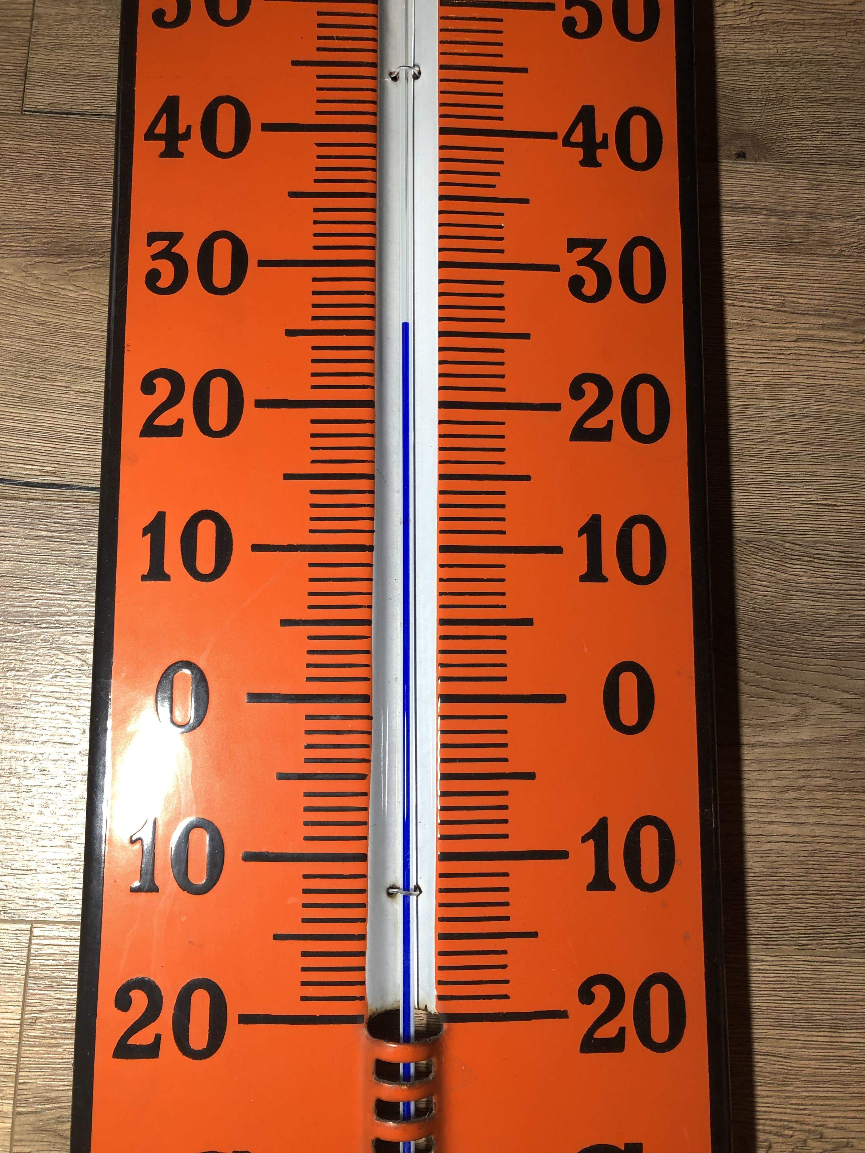 Emailschild-Thermometer Komol um 1930