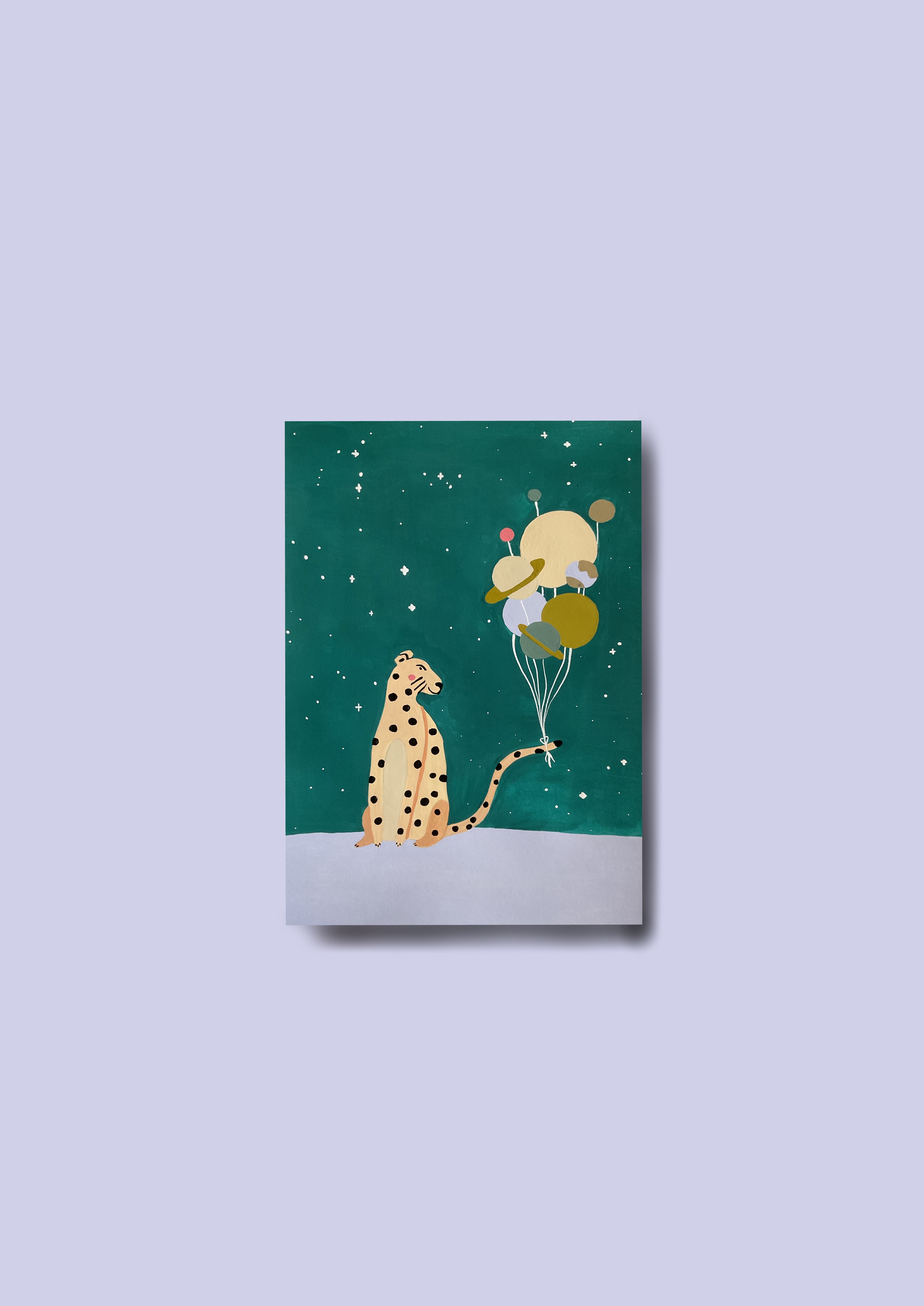 A5 Postkarte 'Leopard mit Planeten'