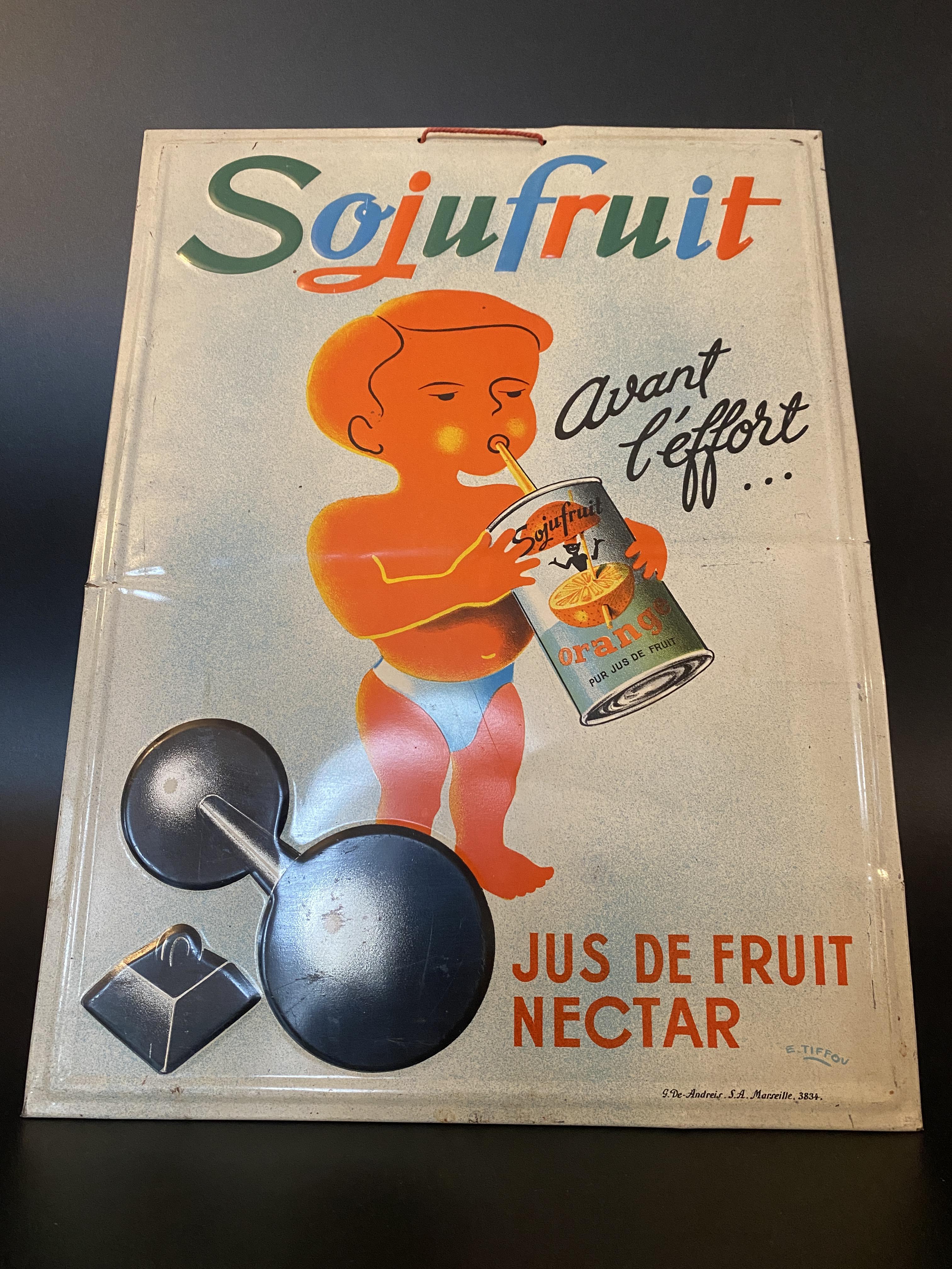 Blechschild Sojufruit um ca. 1950