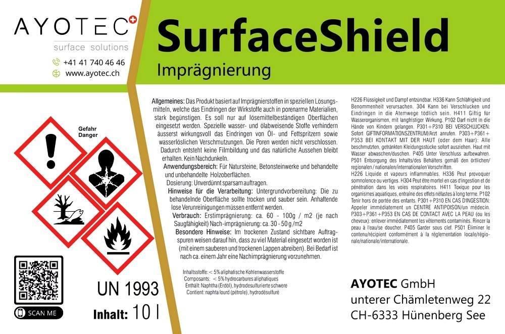 SurfaceShield | Schützt alle saugfähigen Ton- und Steinfliesen vor Öl-, Fett- und Wasserflecken.