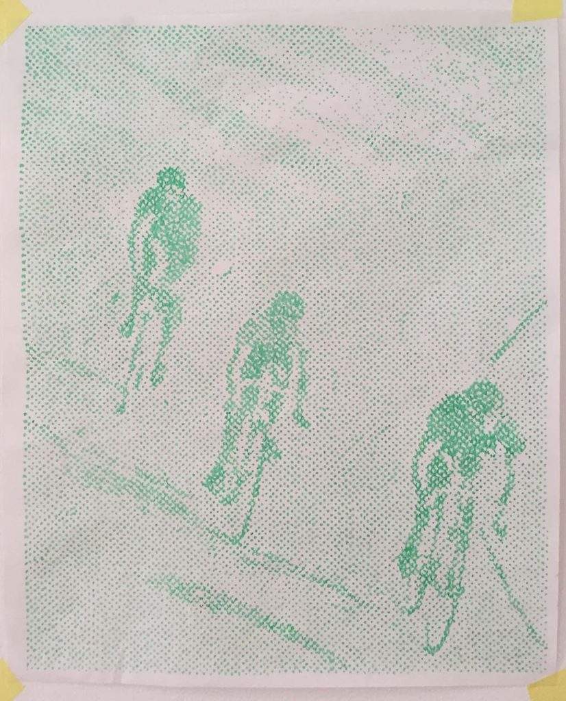 Ciclisti, 42x52, Farbstift auf Papier