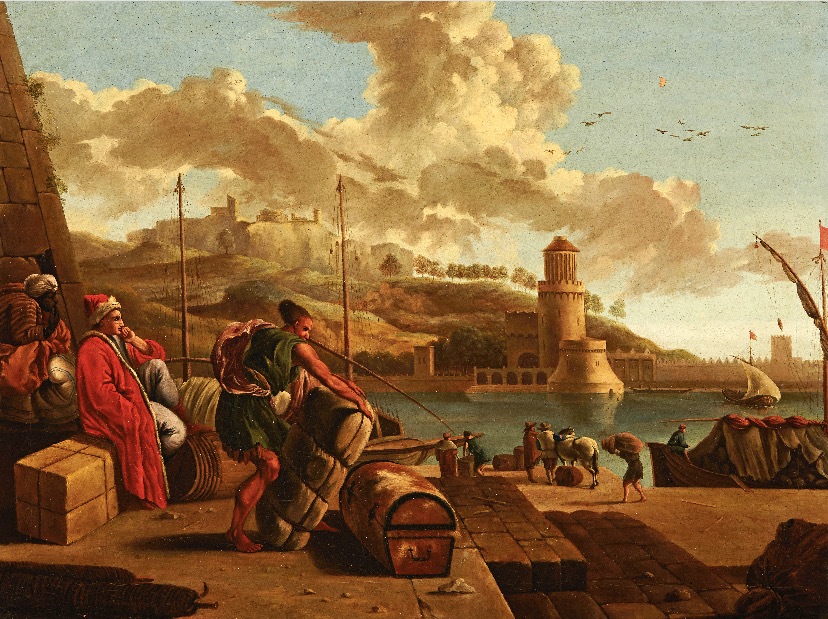 Gemälde Italienische Schule 18. Jahrhundert Kauffahrtei-Szene