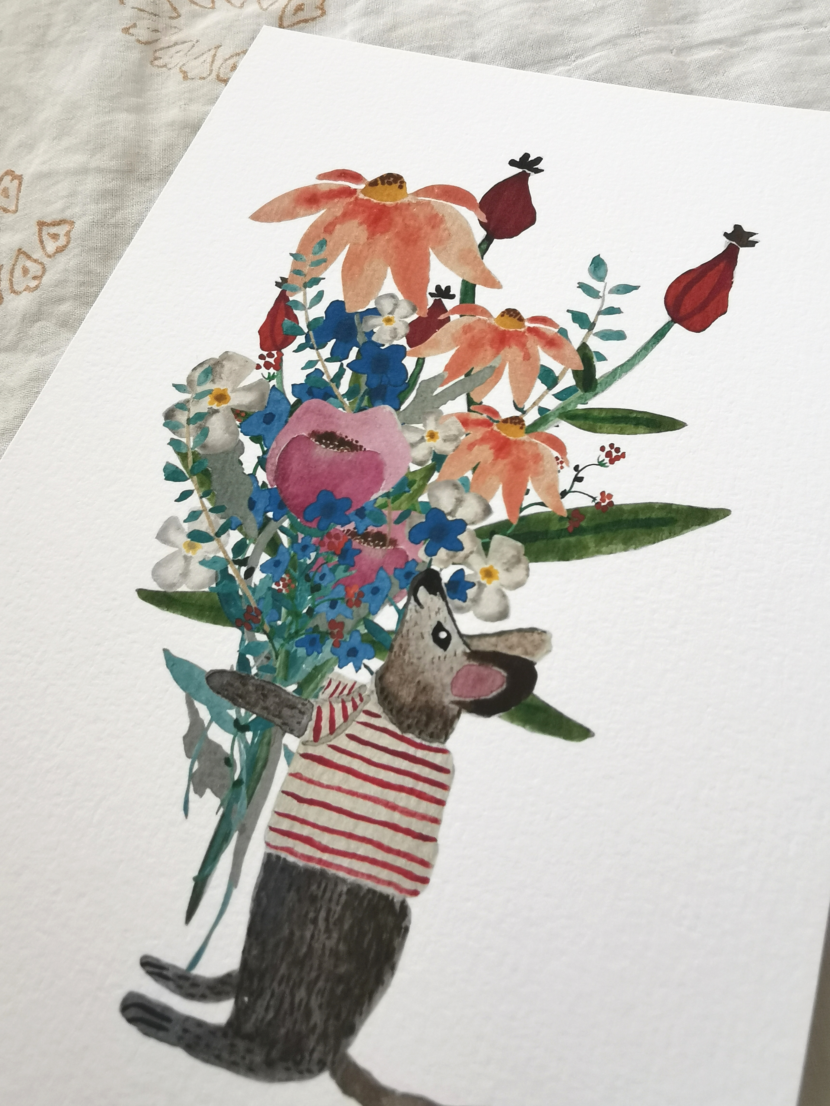 A6 Postkarte 'Maus mit Blumenstrauss'