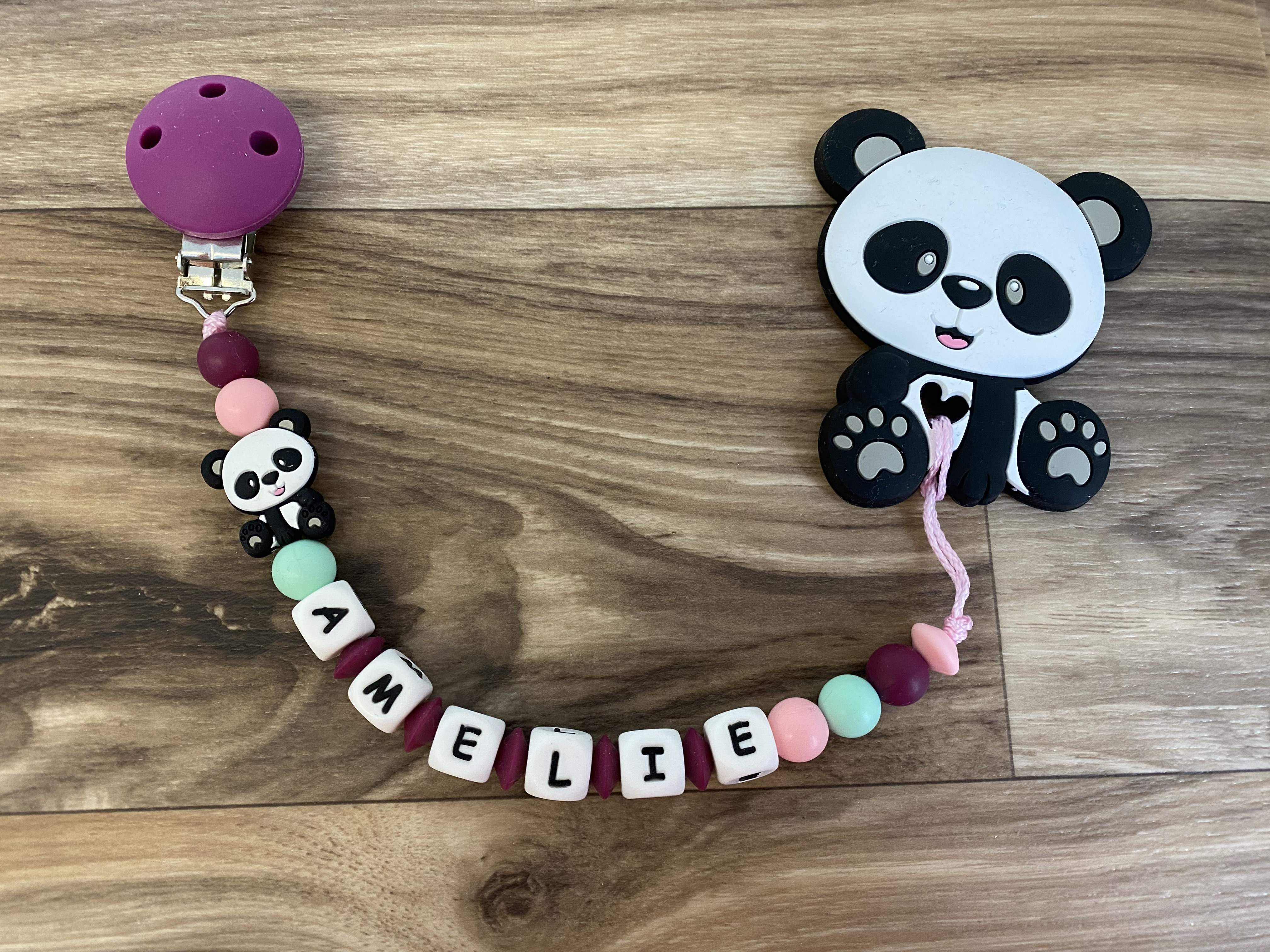 Nuggikette Panda aus Silikon mit Beissanhänger