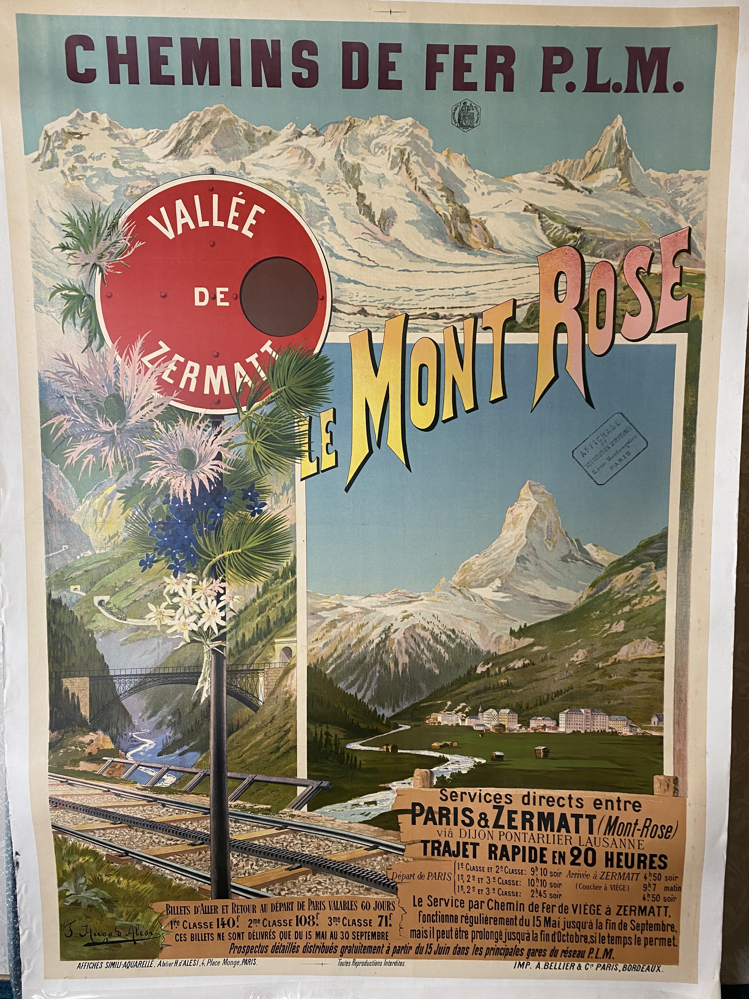 Plakat Hugo D'Alesi Le Mont Rose, Vallée de Zermatt um 1900