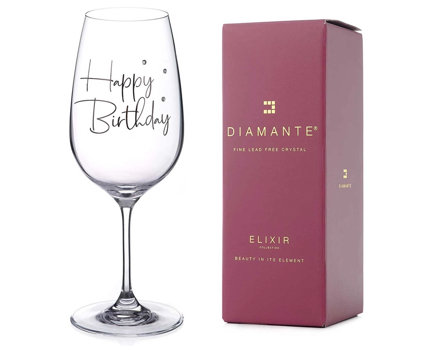 Diamante Swarovski „Happy Birthday“ Weinglas