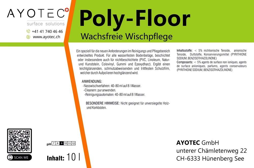 PolyFloor | Die Wischpflege für Sportbodenbeläge und Pflegebereich nach DIN 18032, Abschnitt 7.5, DIN EN 14904.