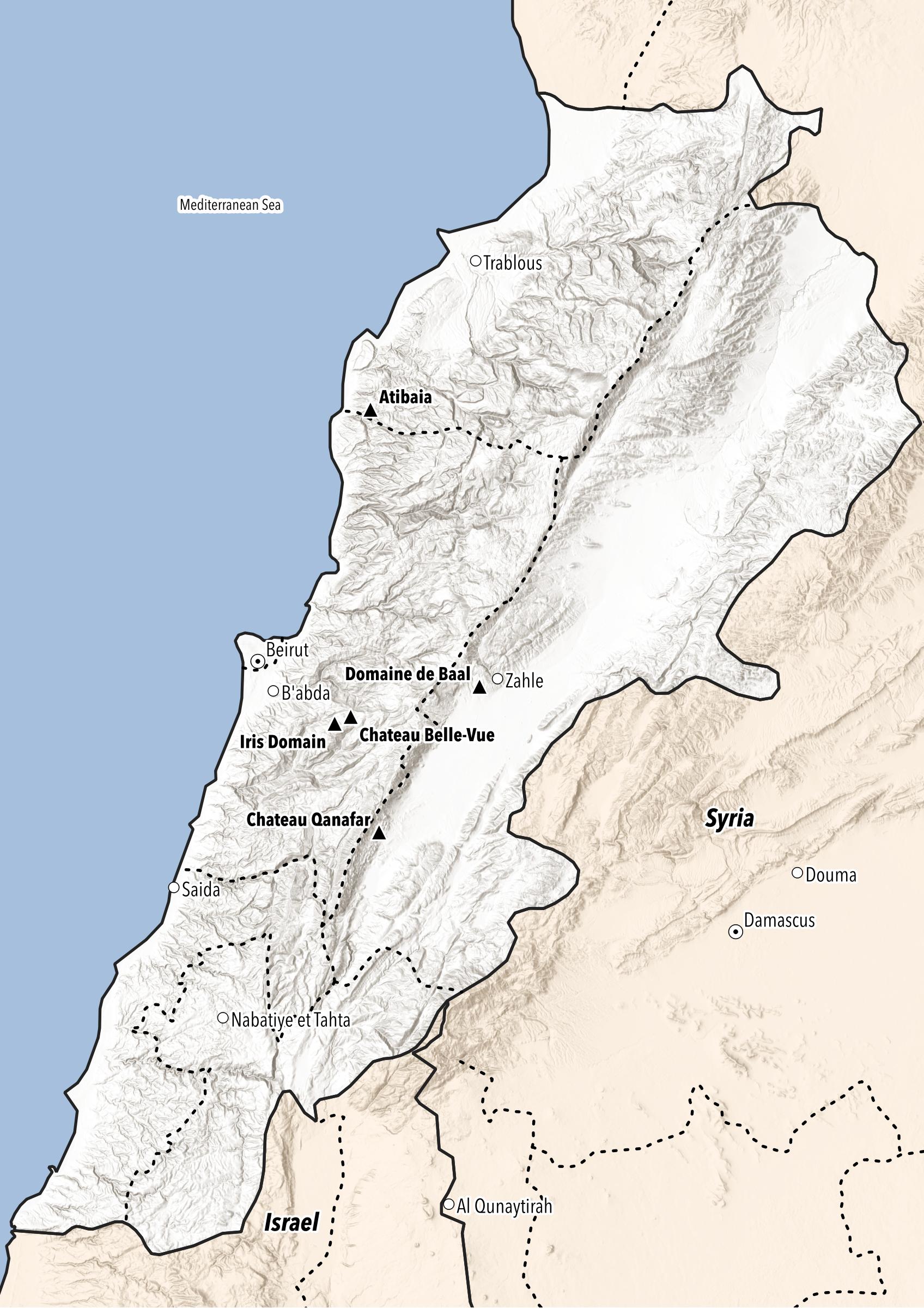 Standorte im Libanon der fünf Weinproduzenten