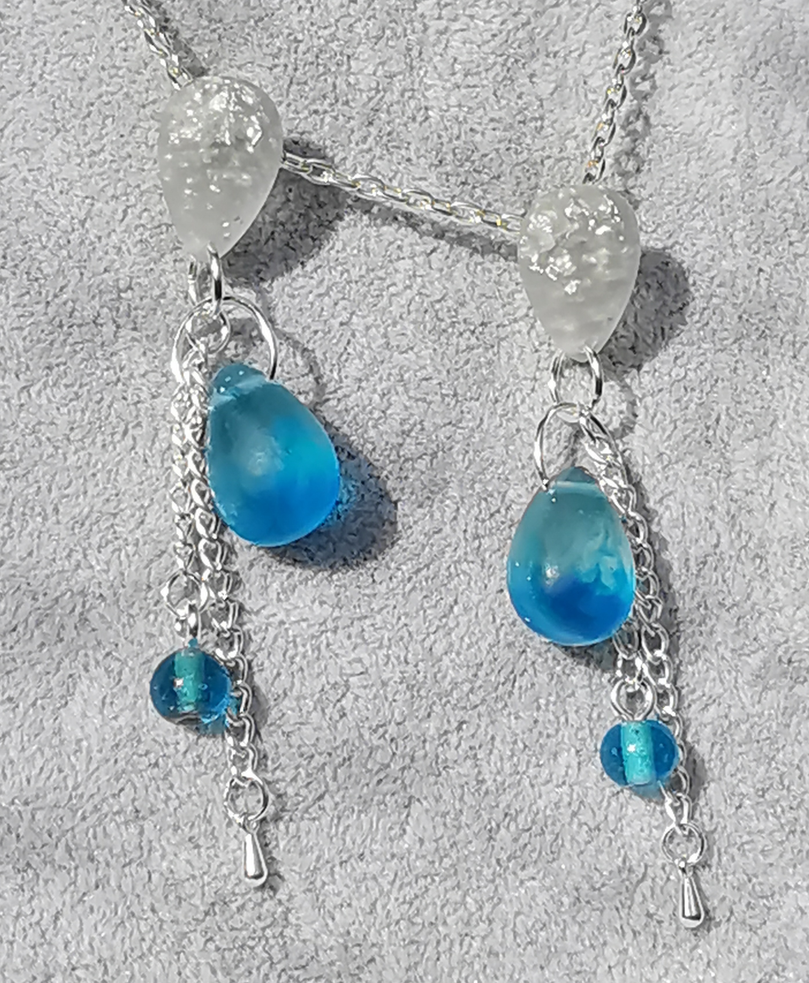 9130 - Blue White Drop Earrings