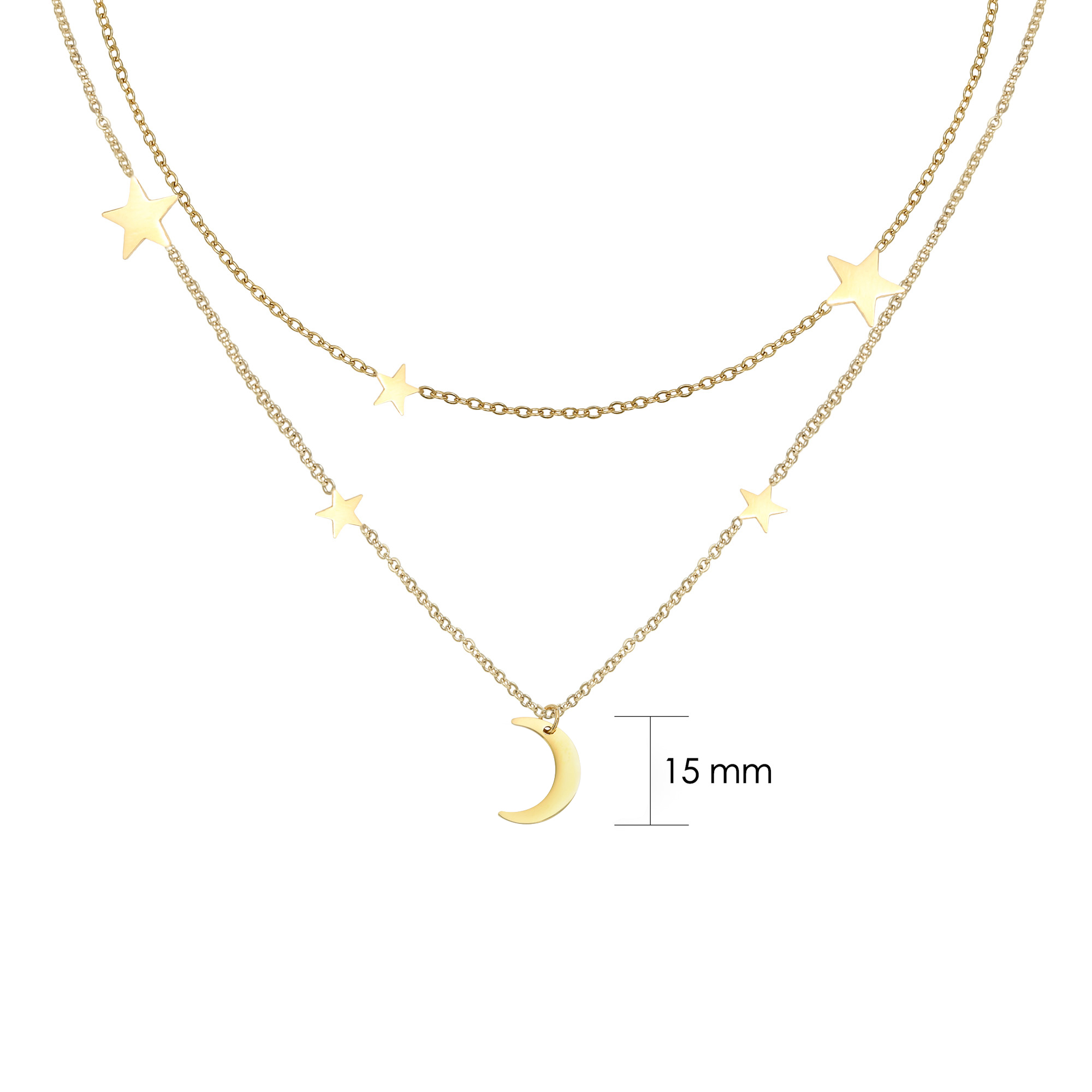 Halskette gold 2- fach - Edelstahl - Stern- und Mond Anhänger