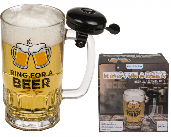 Bierkrug mit Klingel und Aufschrift - Ring for a Beer