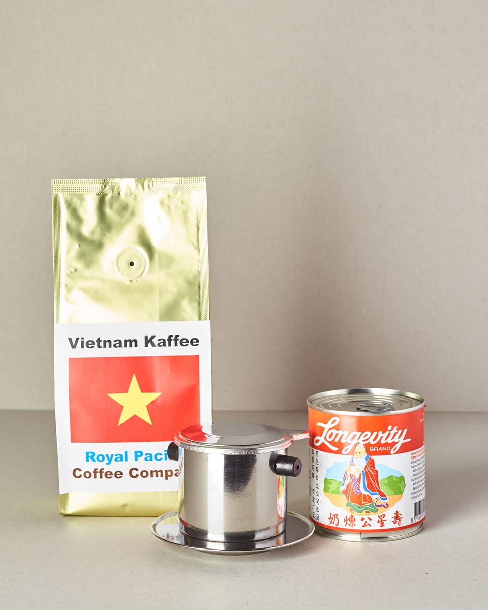 Kaffee Geschenkset (Vietnam Coffee 250g, Inox-Filter, Kondensmilch)