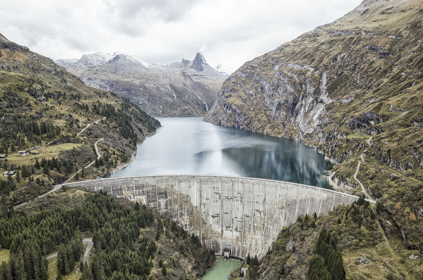 Staumauer, Wasserkraftwerk, Zerfreila, Vals, Luftaufnahme, Graubünden, Schweiz