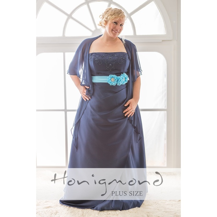 Kleid lang für Hochzeit: Abendkleid dunkelblau mit Schnürung Gr. 56 54 52 50 48 46 44 42 40 38 36