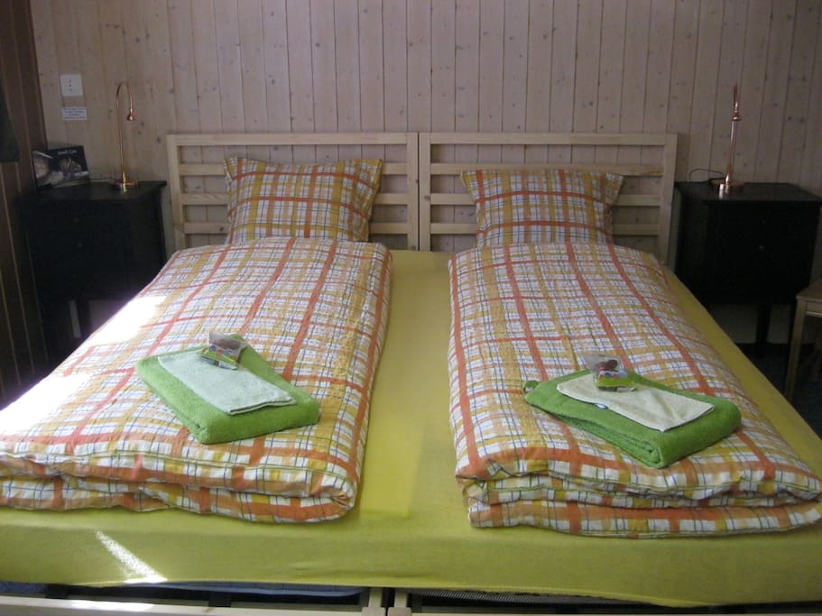 2 Bett 90cm x 200cm, können einzeln oder zusammengestellt benutzt werden. / 2 beds 90cm x 200cm